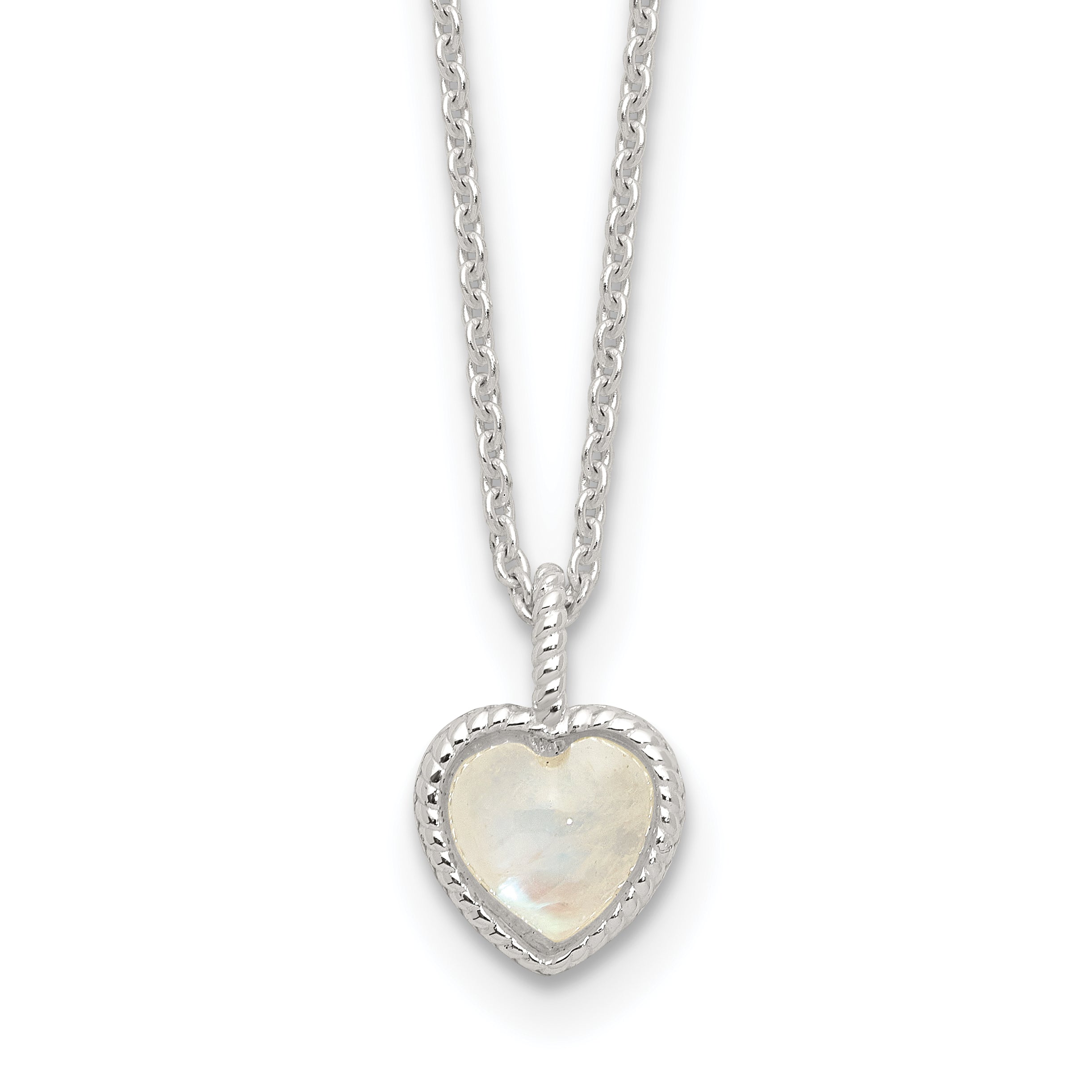 Sterling Silver E-coated Moonstone Heart 18in With 2 Inch Extention Necklace