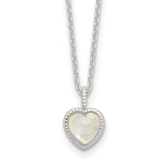 Sterling Silver E-coated Moonstone Heart 18in With 2 Inch Extention Necklace