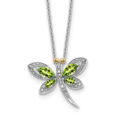 Sterling Silver/14k RH-pltd Peridot/Dia. Dragonfly 18in w/2 ext Necklace