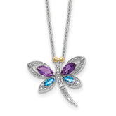 Sterling Silver/14k RH-pltd Amy/Bl Topaz/Dia. Dragonfly 18in w/2 ext Neckla