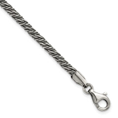 Sterling Silver Antiqued 3.4mm Fancy Twist Link Mens 8 inch Bracelet