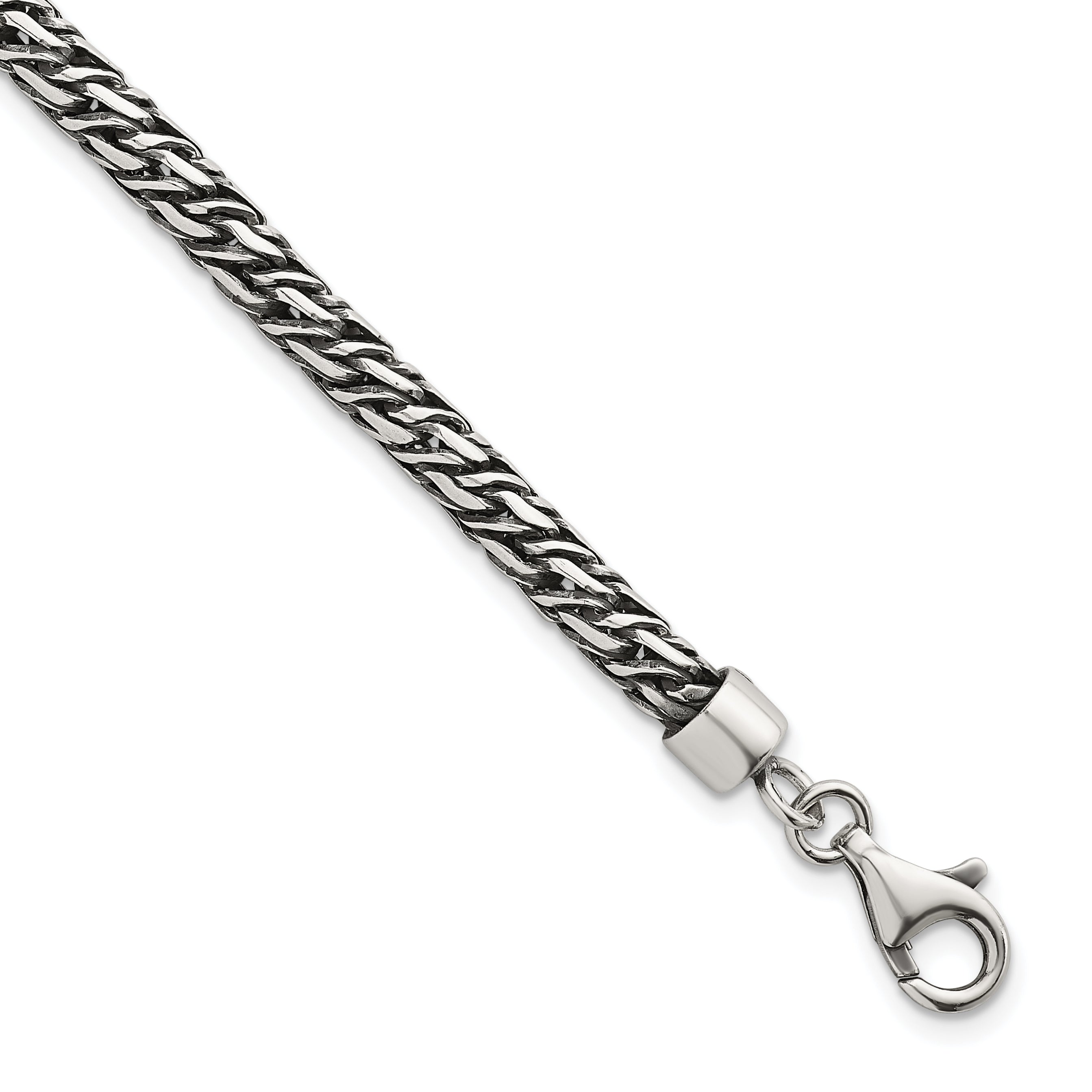 Sterling Silver Rhodium-plated Polished and Antiqued 4.8mm Fancy Link 8 Inch Bracelet