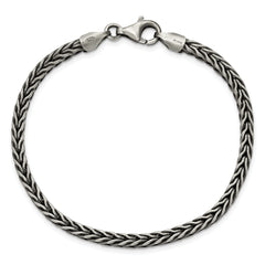 Sterling Silver Antiqued 3.9mm Wheat Link Mens 8 inch Bracelet