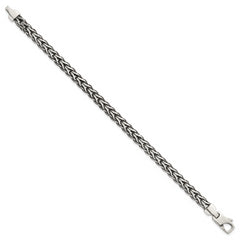 Sterling Silver Antiqued Polished 6mm Fancy Flat Chain 7.75 inch Bracelet