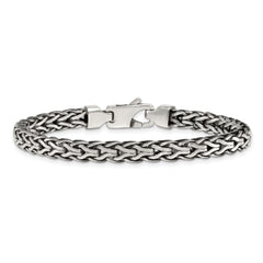 Sterling Silver Antiqued Polished 6mm Fancy Flat Chain 7.75 inch Bracelet