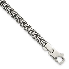 Sterling Silver Antiqued Polished 6mm Fancy Flat Chain 7.75 inch Bracelet
