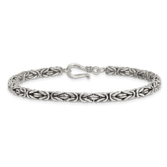Sterling Silver Antiqued 4.0mm Byzantine 8 Inch Hook Clasp Mens Bracelet