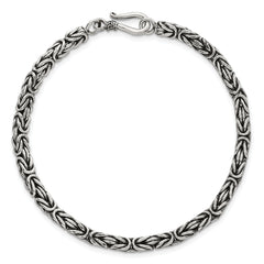 Sterling Silver Antiqued 4.0mm Byzantine 8 Inch Hook Clasp Mens Bracelet