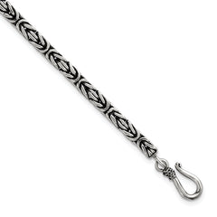 Sterling Silver Antiqued 4.0mm Byzantine 8 Inch Hook Clasp Mens Bracelet