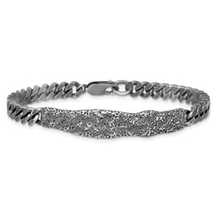 Sterling Silver Rhodium-plated Antiqued and Hammered 8 inch Mens Bracelet