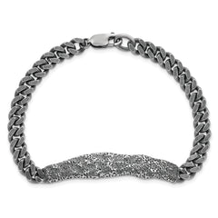 Sterling Silver Rhodium-plated Antiqued and Hammered 8 inch Mens Bracelet