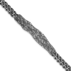 Sterling Silver Rhodium-plated Antiqued and Hammered 8 inch Mens Bracelet