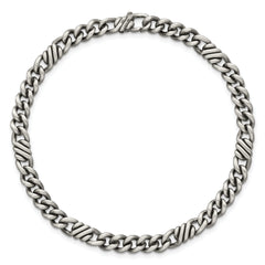 Sterling Silver Black Ruthenium-plated Brushed Fancy Curb Chain Mens 8.5 inch Bracelet