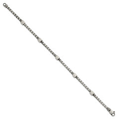 Sterling Silver Black Ruthenium-plated Brushed Box Chain and Beads Mens 8.5 inch Bracelet