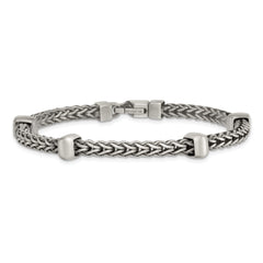 Sterling Silver Black Ruthenium-plated Brushed Franco Chain and Beads Mens 8.5 inch Bracelet