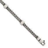 Sterling Silver Black Ruthenium-plated Brushed Franco Chain and Beads Mens 8.5 inch Bracelet