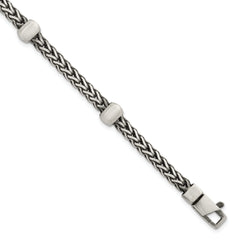 Sterling Silver Black Ruthenium-plated Brushed Franco Chain and Beads Mens 8.5 inch Bracelet
