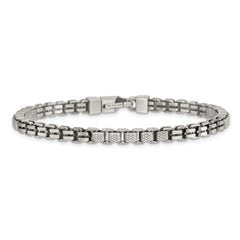 Sterling Silver Black Ruthenium-plated Brushed and Textured Fancy Box Chain Mens 8.5 inch Bracelet