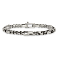 Sterling Silver Black Ruthenium-plated Brushed Fancy Box Chain Mens 8.5 inch Bracelet