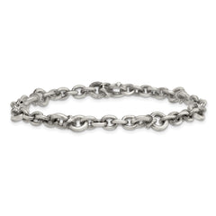 Sterling Silver Black Ruthenium-plated Brushed and Textured Fancy Cable Link Mens 8.5 inch Bracelet