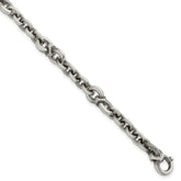 Sterling Silver Black Ruthenium-plated Brushed and Textured Fancy Cable Link Mens 8.5 inch Bracelet