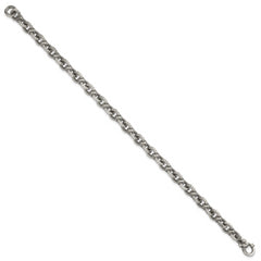 Sterling Silver Black Ruthenium-plated Brushed Fancy Textured Cable Link Mens 8.5 inch Bracelet