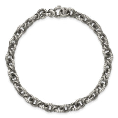 Sterling Silver Black Ruthenium-plated Brushed Fancy Textured Cable Link Mens 8.5 inch Bracelet