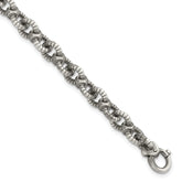 Sterling Silver Black Ruthenium-plated Brushed Fancy Textured Cable Link Mens 8.5 inch Bracelet