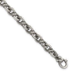 Sterling Silver Black Ruthenium-plated Brushed Fancy Textured Cable Link Mens 8.5 inch Bracelet