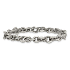 Sterling Silver Black Ruthenium-plated Brushed and Textured Fancy Link Mens 8.25 inch Bracelet