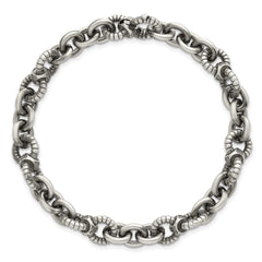 Sterling Silver Black Ruthenium-plated Brushed and Textured Fancy Link Mens 8.25 inch Bracelet