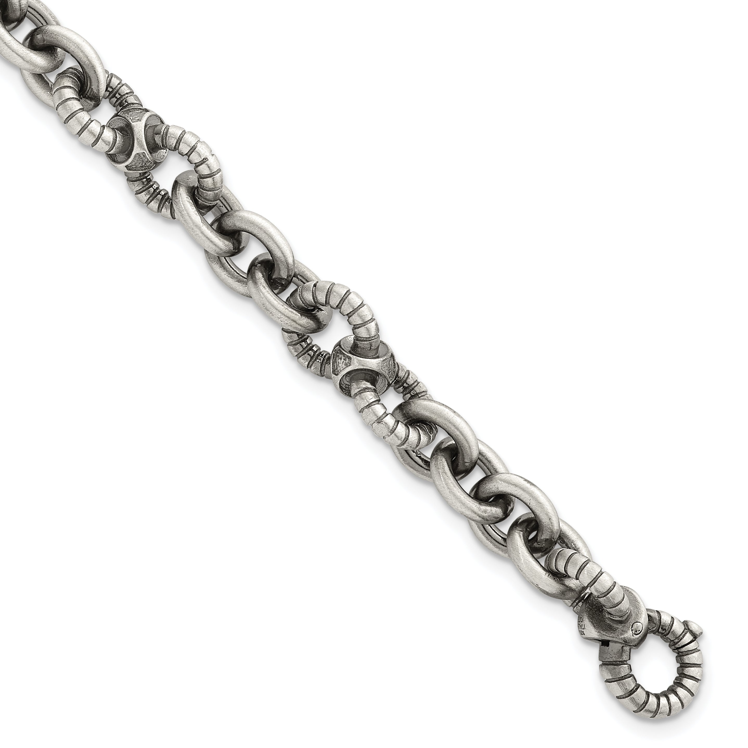 Sterling Silver Black Ruthenium-plated Brushed and Textured Fancy Link Mens 8.25 inch Bracelet