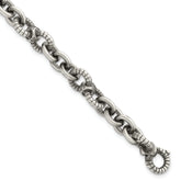 Sterling Silver Black Ruthenium-plated Brushed and Textured Fancy Link Mens 8.25 inch Bracelet