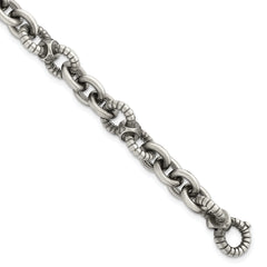 Sterling Silver Black Ruthenium-plated Brushed and Textured Fancy Link Mens 8.25 inch Bracelet