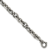 Sterling Silver Oxidized Polished and Textured Round Fancy Cable Link Mens 8.25 inch Bracelet