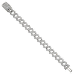 Sterling Silver Polished Fancy CZ Curb Link 8.5 Inch Mens Bracelet