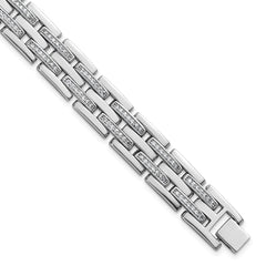 Sterling Silver Rhodium-plated Polished CZ Link 8.75 Inch Men's Bracelet