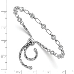 Sterling Silver Rhodium-plated Polished Round CZ and Rectangle Link Adjustable Bolo Bracelet