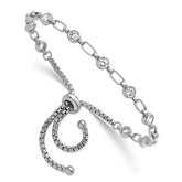 Sterling Silver Rhodium-plated Polished Round CZ and Rectangle Link Adjustable Bolo Bracelet