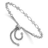 Sterling Silver Rhodium-plated Polished Flower and Rectangle Link Adjustable Bolo Bracelet
