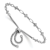 Sterling Silver Rhodium-plated Polished Cross and Rectangle Link Adjustable Bolo Bracelet