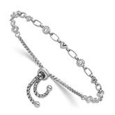Sterling Silver Rhodium-plated Polished Round CZ and Diamond-cut Heart Adjustable Bolo Bracelet