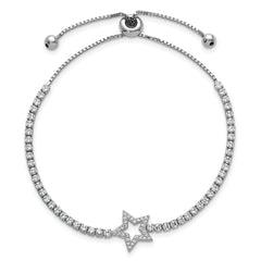 Sterling Silver Rhodium-plated Polished CZ Star Adjustable Bolo Bracelet