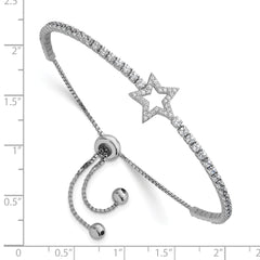 Sterling Silver Rhodium-plated Polished CZ Star Adjustable Bolo Bracelet