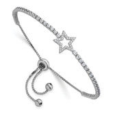 Sterling Silver Rhodium-plated Polished CZ Star Adjustable Bolo Bracelet