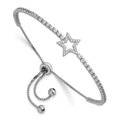 Sterling Silver Rhodium-plated Polished CZ Star Adjustable Bolo Bracelet