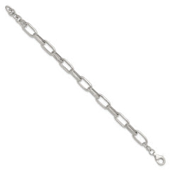 Sterling Silver Polished and Textured Oval Link 7 inch with 0.5 inch Extender Bracelet
