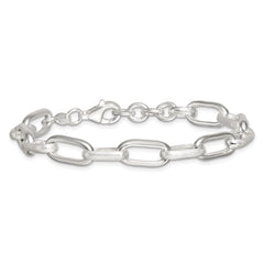 Sterling Silver Polished and Textured Oval Link 7 inch with 0.5 inch Extender Bracelet