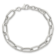 Sterling Silver Polished and Textured Oval Link 7 inch with 0.5 inch Extender Bracelet