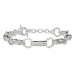 Sterling Silver Polished and Textured Oval and Round Link 7.5 inch with 1 inch Extender Bracelet
